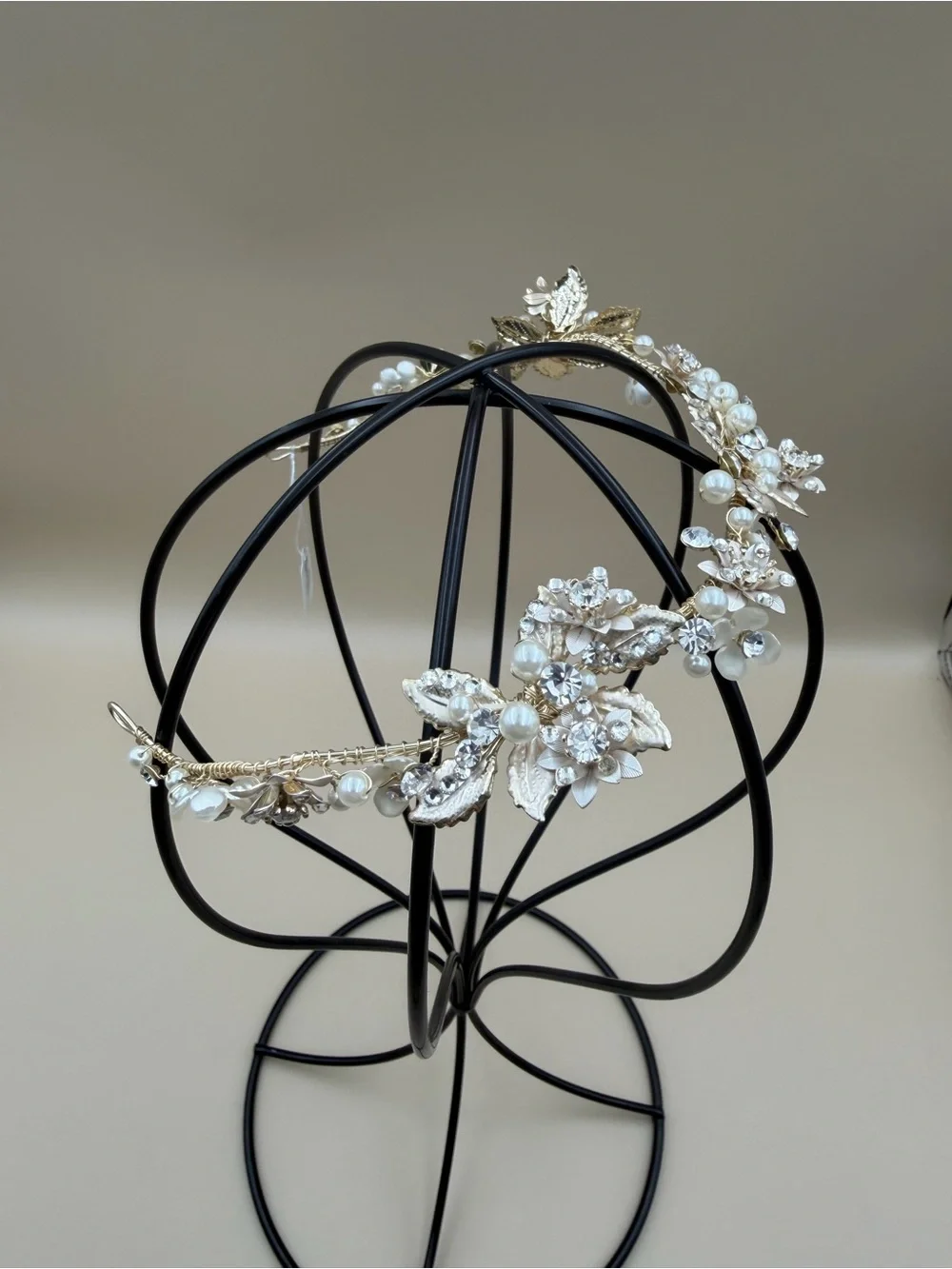 Bridal Crystal Pearl Floral Hair Vine Crown Gold Wedding Headpiece New